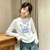 Camada Base Térmica Feminina com Interior Aconchegante Penteado Camiseta de Manga Longa com Gola Redonda Infantil Estilo Novo Outono Inverno Top Casual Versátil