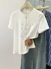 Camiseta Blanca de Manga Corta con Diseño Estampado Estilo Coreano para Mujer, Verano Holgada y Casual, Foto Real Estilo Europeo y Americano