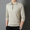 Camisa polo de manga larga para hombre, cremallera, corte ajustado, guapo, elástica, casual, para primavera y otoño, cuello con solapa, camiseta