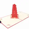 Suministro directo de fábrica Arquitectura clásica china Torre de la Campana de Xi'an Tallado en papel tridimensional 3D Tarjeta de felicitación hueca Lugar escénico Estilo de venta caliente
