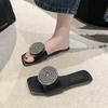 Pantuflas de Exterior para Mujer Talla Grande 2026 Verano Nuevo Estilo Sandalias Planas con Pedrería Talla de Mujer 43 Sandalias