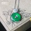 Pingente Fivela de Segurança de Calcedônia Verde Prata 925 Incrustado com Ágata Rosa Gelo Corrente de Suéter com Fivela de Segurança Pingente Transmissão ao Vivo