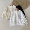 Top de Ramio Estilo Francés Primavera y Verano Nuevo Puntada de Encaje Perezosa Estilo de Corte Camisa Blanca para Mujer