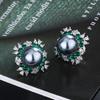 Joyería Conjunto de Perlas Pendientes Anillo Collar Estilo Corte Esmeralda Retro Nuevo Estilo Perlas Grises Gama Alta para Mujer Venta al por Mayor