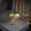 Anillo de Luz Circular Grande de Perlas Lujo Avanzado Artificiales Perlas Blancas Nanyang Perlas Doradas Gruesas Anillo Dorado de Doble Color con Diamante