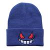 Gorro de punto bordado con dibujos animados de estilo europeo y americano, con boca grande y ojos rojos, cálido, de lana para otoño e invierno.