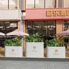 Combinação de floreira externa de aço inoxidável para rua comercial, calha de flores, canteiro de flores, loja de milk tea, rua de lanches, suporte de flores de ferro externo