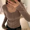 Camiseta de Manga Larga con Botones Estilo Sweet Spice Girl para Mujer, Nuevo Diseño Primavera y Otoño, Chic, Camiseta Base Interior, Ajustada, Top Corto