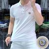 Camisa Polo Masculina Elegante Versátil de Manga Curta Emblema Exquisito Hot Drilling Insígnia Cavalo de Mil Milhas Top Masculino Casual Versátil de Meia Manga