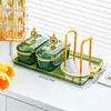 Plato de Frutas Compartimentado con Tapa y Portavasos para Mesa de Café de Sala de Estar en Casa Plato de Frutas de Plástico Caja para Frutas Secas, Dulces y Bocadillos Bandeja de Almacenamiento