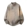 Outono Inverno Novo Design de Moda Gola Meia-Alta Zíper Casual Malha Suéter Masculino