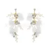 Pendientes de Novia Transfronterizos con Flores Blancas y Pedrería, Elegantes y Modernos Accesorios para Vestido de Boda para Mujer, Venta Directa del Fabricante