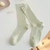 Calcetines Coreanos Finos y Transpirables para Mujer, Color Sólido de Primavera y Verano, Canalé, Sin Costuras, Algodón, Hasta la Mitad de la Pantorrilla
