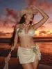 2026 Nuevo Estilo Europeo y Americano Sexy Brillante Traje de Baño Bikini de Tres Piezas Bordado Floral Transfronterizo