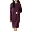Vestido de Tricô de Lã 100% Feminino Outono/Inverno Estilo Grosso Ombro Caído Comprimento Médio Bainha Dividida Manga Longa Solto