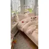 Juego de cuatro piezas bordado de terciopelo de leche grado A para otoño e invierno, estilo princesa francesa, funda de edredón de vellón de coral engrosado, sábana bajera y juego de ropa de cama