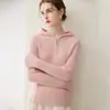 Suéter com Capuz Canelado de Cashmere 100% Puro, Espesso, Dupla Camada, Outono e Inverno, Malha para Usar por Cima ou por Baixo, Moletom Casual Feminino