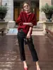 Suéter Rojo Único y Hermoso de Cuello Halter, Camisa Base de Punto Elegante y con Estilo para Mujer, Temporada de Otoño e Invierno