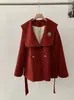 Omalai Chaqueta de Lana con Cuello Azul para Mujer de Longitud Media con Cordones en la Cintura Manga Larga Corsé Chaqueta Cálida Moderna 5783