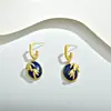 Nuevos Pendientes Retro Estilo Chino de Lapislázuli para Mujer, Joyería Vintage con un Toque de Lujo Ligero y Gama Alta, Pendientes Ovalados, Colgantes de Oreja de Nicho al por Mayor
