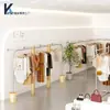 Loja de Roupas Femininas Rack de Exibição de Madeira Prateleira de Chão com Cabideiro Madeira Maciça Stand de Exibição Pedra Ilha