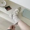 Calcetines para mujer, calcetines de felpa sin costuras, calcetines de media pantorrilla para otoño e invierno, estilo coreano, sencillos, versátiles, con rayas verticales, calcetines largos de color liso