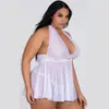 Popular al por mayor transfronterizo europeo y americano Lencería sexy de encaje hueca transparente con cuello halter talla grande camisón sexy de lencería