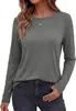 Camiseta Básica Feminina de Manga Longa com Gola Redonda, Estilo Simples, Seda Leite Elástica Slim Fit Camada Interna Base, Versátil para Primavera e Outono, Cor Lisa