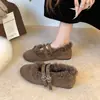 Zapatos Mary Jane acolchados de moda de lana de cordero para mujer, Otoño/Invierno, Retro, Merade, Suela plana, Correa de doble hebilla, Boca poco profunda, Zapatos de algodón
