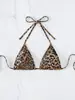 2027 Nuevo Bikini y Traje de Baño Europeo y Americano Estampado de Leopardo Cuello Halter Conjunto de Tres Piezas Malla Comercio Exterior Amazon Traje de Baño con Protección Solar para Mujeres