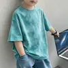 Camiseta de Manga Corta para Niños Verano Algodón Puro Tallas Mediana y Grande Deportiva Tie-Dye Manga Media Ropa de Verano para Niños Top Elegante Delgado