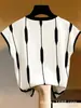 Camiseta de Manga Corta con Bloques de Color Transfronterizos, Cuello Redondo, Estampado Geométrico, Corte Holgado y Fluido para Mujer