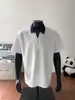 Camisa Polo de Patchwork Estilo Old Money Hombro Recto Manga Corta para Hombre, Camiseta de Cuello Campana de Gama Alta Fresca y Elegante, Retro Americano de Peso Pesado Manga Media