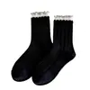 Calcetines Apilados de Doble Puño para Otoño e Invierno Calcetines de Encaje de Media Pantorrilla para Mujer Puño Suelto Versátiles Casuales Suaves Agradables a la Piel Transpirables Calcetines Largos
