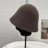 Chapéu de balde listrado de malha com pelo de coelho japonês, moda outono e inverno feminina, quente, artístico, cobertura facial, abajur, chapéu de bacia