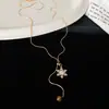 Cadena de Tirar Nieve Dorada Copo de Nieve de Circonita Perla Ojo de Tigre Collar de Cadena de Tirar con Cuentas Cadena de Suéter de Alta Gama Accesorio