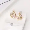 Brincos femininos de ouro 14k cor dourada, com zircônia em formato de gota e pérolas duplas, acessórios S925 de prata, DIY, temperamento