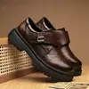 Zapatos de Cuero para Hombre con Cierres de Velcro, Zapatos Casuales para Hombre Estilo Británico de Suela Gruesa para Primavera, Cuero Suave, Suela Suave, Zapatos Formales de Cuero de Caña Baja
