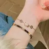 Pulseira de Diamante Microincrustada de Alto Padrão e Luxo Leve para Mulheres, Pulseira de Aço Titânio Colorido Livre de Moda Simples, Joia Essencial Versátil para Casais