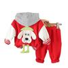 Traje de niño primavera y otoño 2024 nuevo conjunto de tres piezas de cachorro con espalda en T a rayas para bebé niño ropa infantil moda
