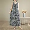 Novo vestido de verão à beira-mar sem mangas de algodão e rayon com ajuste na cintura, plus size feminino, emagrecedor, para mulheres com sobrepeso, vestido longo de alça para praia