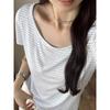 Camiseta de Manga Corta con Diseño Diagonal a Rayas y Hombros Descubiertos para Mujer, Top Casual Ajustado, Verano 2026