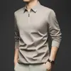 8012 Fornecimento Exclusivo Transfronteiriço da Fábrica de Origem [Design com Gola com Zíper] Camisa Polo Masculina de Manga Longa Cor Sólida Outono/Inverno