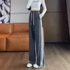 Pantalones deportivos de rayas anchas para mujer, nuevo estilo primavera y otoño 2026, corte recto fluido, adelgazantes, forro polar, pantalones jogger casuales con cordón