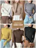 Camiseta Base de Punto de Cuello Alto Medio H329 para Mujer, Nuevo Estilo Otoño e Invierno, Suéter Pulóver Negro y Blanco con Cuello Medio Elegante y Mangas Largas