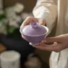 Nuevo Gaiwan de Cerámica Morado Lavanda Estilo Chino con Acentos Dorados, Color Tradicional Chino, para Uso en Casa Set de Té Kung Fu