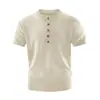 Camiseta de punto de manga corta para hombre, modelo 2026, estilo old money, camiseta de punto de lino de manga corta para hombre, corte holgado, cuello henley, top casual