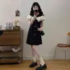 Vestido de Dos Piezas Negro Estilo Francés con Bloques de Color y Hombros Descubiertos para Mujer, Nuevo Modelo de Verano, Vestido de Línea A Adelgazante y Favorecedor, Hecho a Medida