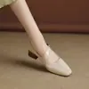 Sapatos Mary Jane estilo coreano artístico, sapatos de mola novos rasos estilo retrô com bico quadrado, sapatos de moda com salto quadrado, versátil