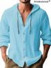 Aliexpress Transfronterizo 2025 Nuevas Camisetas con Capucha de Primavera y Verano para Hombre Algodón y Lino de Color Puro Tops Casuales de Manga Larga para Hombre